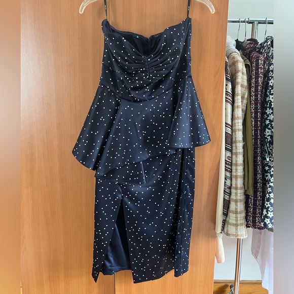 Bardot Strapless Peplum Pencil Dress Midnight Blue Confetti - Picture 5 of 8